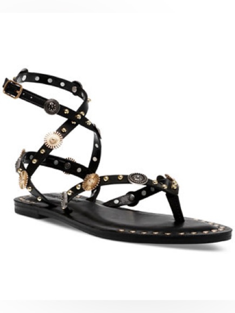 Steve Madden Recent Black Gladiator Sandals with Mixed Metal Studs